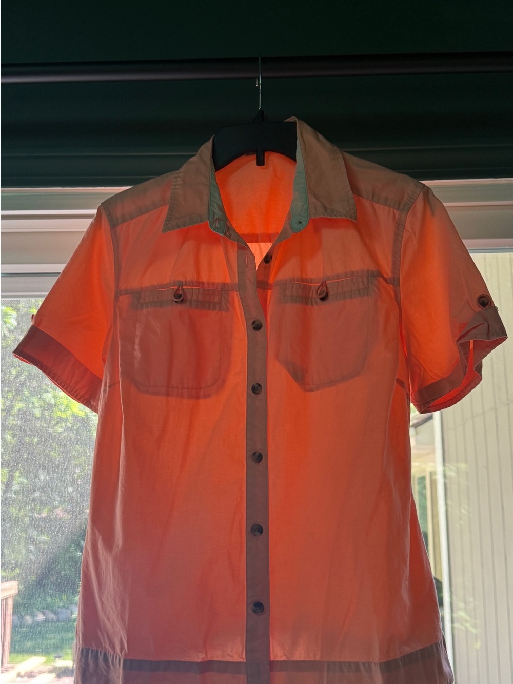 Jurassic Cosplay 90s Universal Bounding Light Coral Short Sleeve Button-Up Shirt - Picture 12 of 13